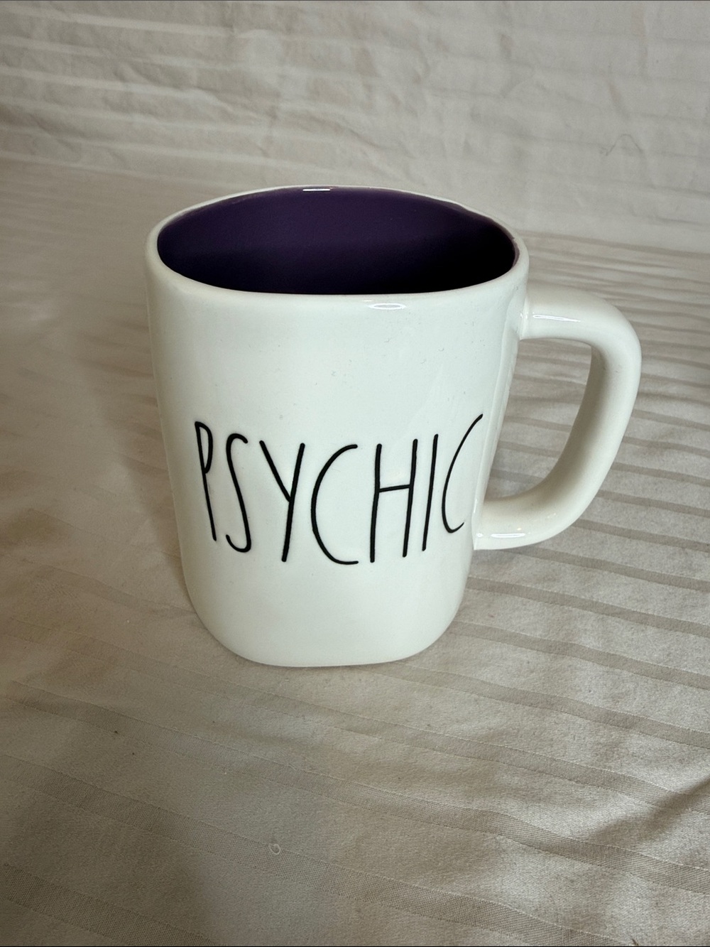 Rae Dunn White Mug with Purple Interior - 'PSYCHIC'